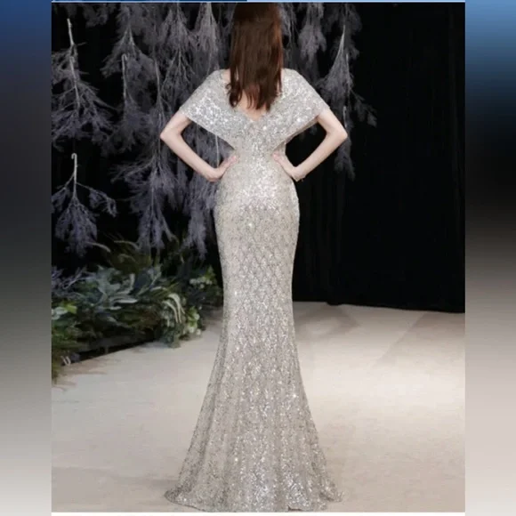 Silver Mother of the Bride Mermaid Formal Dress - Picture 3 of 6